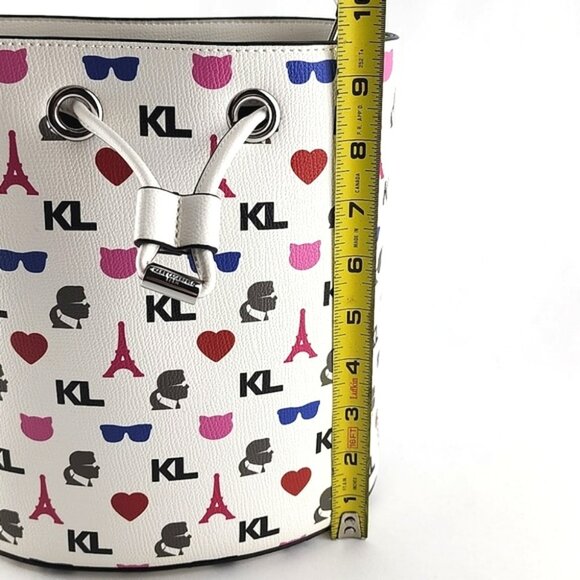 Karl Lagerfeld Paris Crossbody Bucket Bag White Pink - Picture 14 of 16